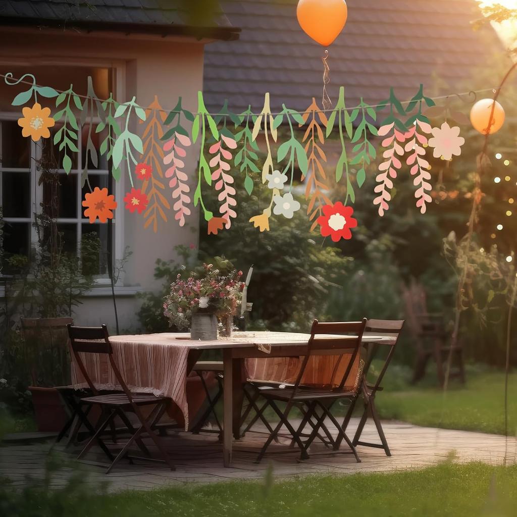 Yeaqee 2 Pcs Flower Banner Garland Double-Sided Colorful Waterproof Flower Birthday Party Decoration Paper Backdrop for Birthday Wedding Baby