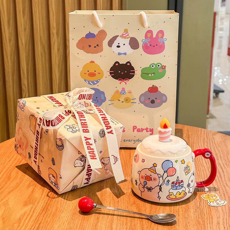 Креативная и милая мультяшная чашка для воды для пары, высококачественная керамическая кружка с крышкой, подарок на день рождения, сувенир