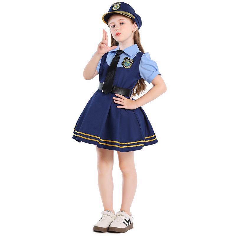 Kids Police Cosplay Costume Boys Girls Halloween Fantasy Disguise Outfits Children's Day School Stage Performance Set Hot Sales