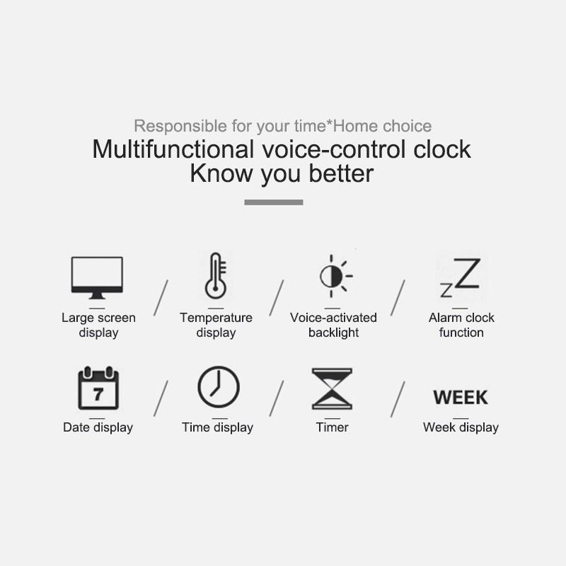 ЖК-дисплей с большим экраном, голосовое управление, электронные настольные часы, без звука, ночник, повтор, студенческая подсветка, будильник, температура, календарь, дисплей, настольные часы