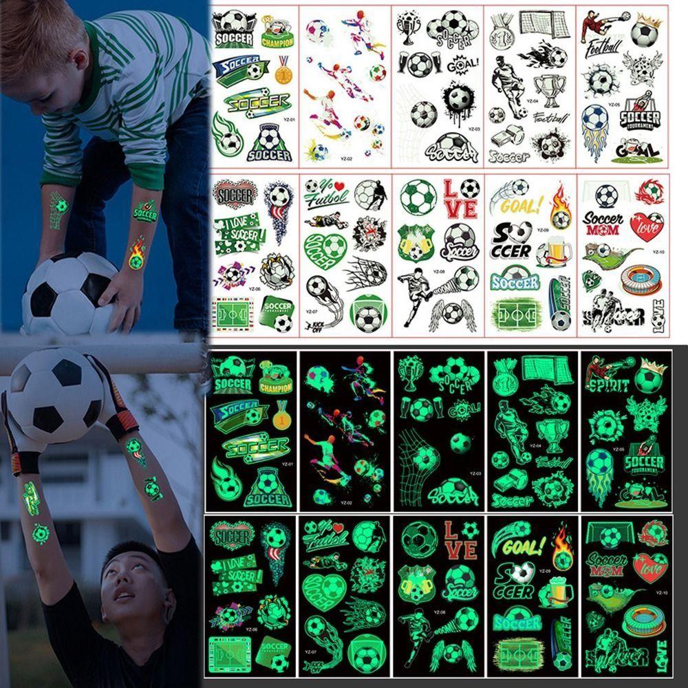 10Pcs/set Soccer Luminous Tattoo Sticker Glowing Cartoon Soccer Tattoo Women Men
