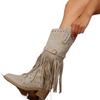 2024 New Women Vintage Ethnic Western Cowboy Boots Rivets 5cm Block Heel Boot Tassel Fringe Booties Lady Winter Gladiator Shoes