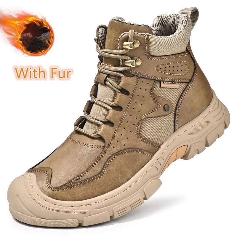 Men Lace-Up Mens Motocross Boots All-match Hiking Ankle Boots 2024 New Male Comfortable Sneakers Leather Fashion Walking Shoes