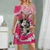 Женское повседневное платье, летнее платье с принтом длинного ушастого кролика, женское платье с круглым вырезом и коротким рукавом, размер плюс