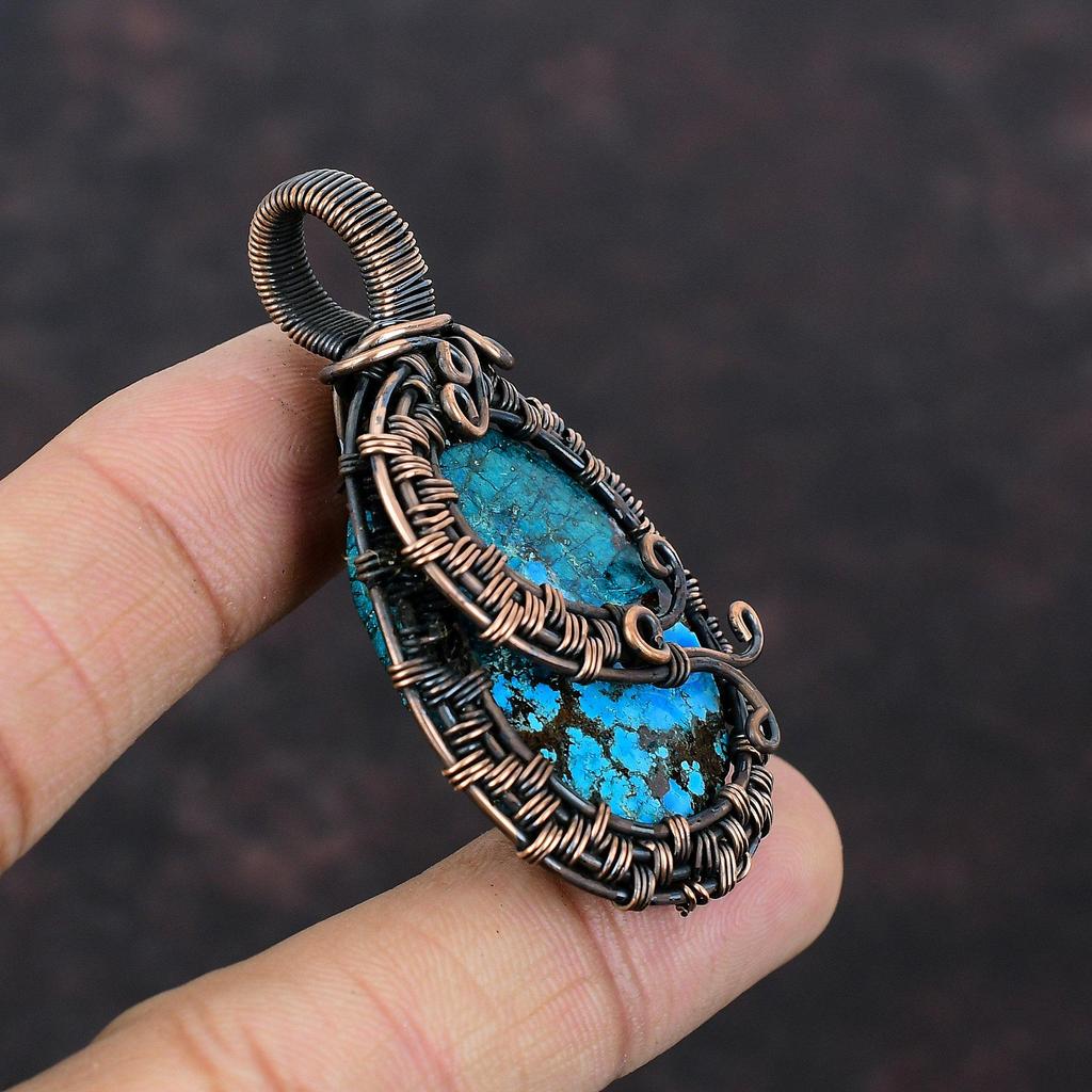 Tibetan Turquoise Copper Pendant Wire Wrapped Pendant Handmade Pendant Wire Wrap Jewelry Gemstone Pendant Gift For Mom Dainty Copper Jewelry