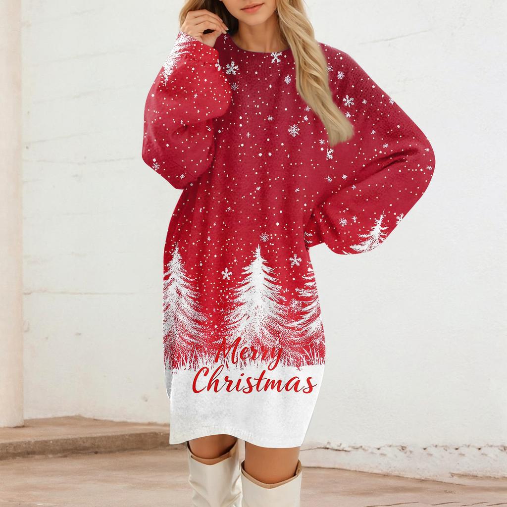Женские повседневные плюшевые платья с круглым вырезом и длинным рукавом