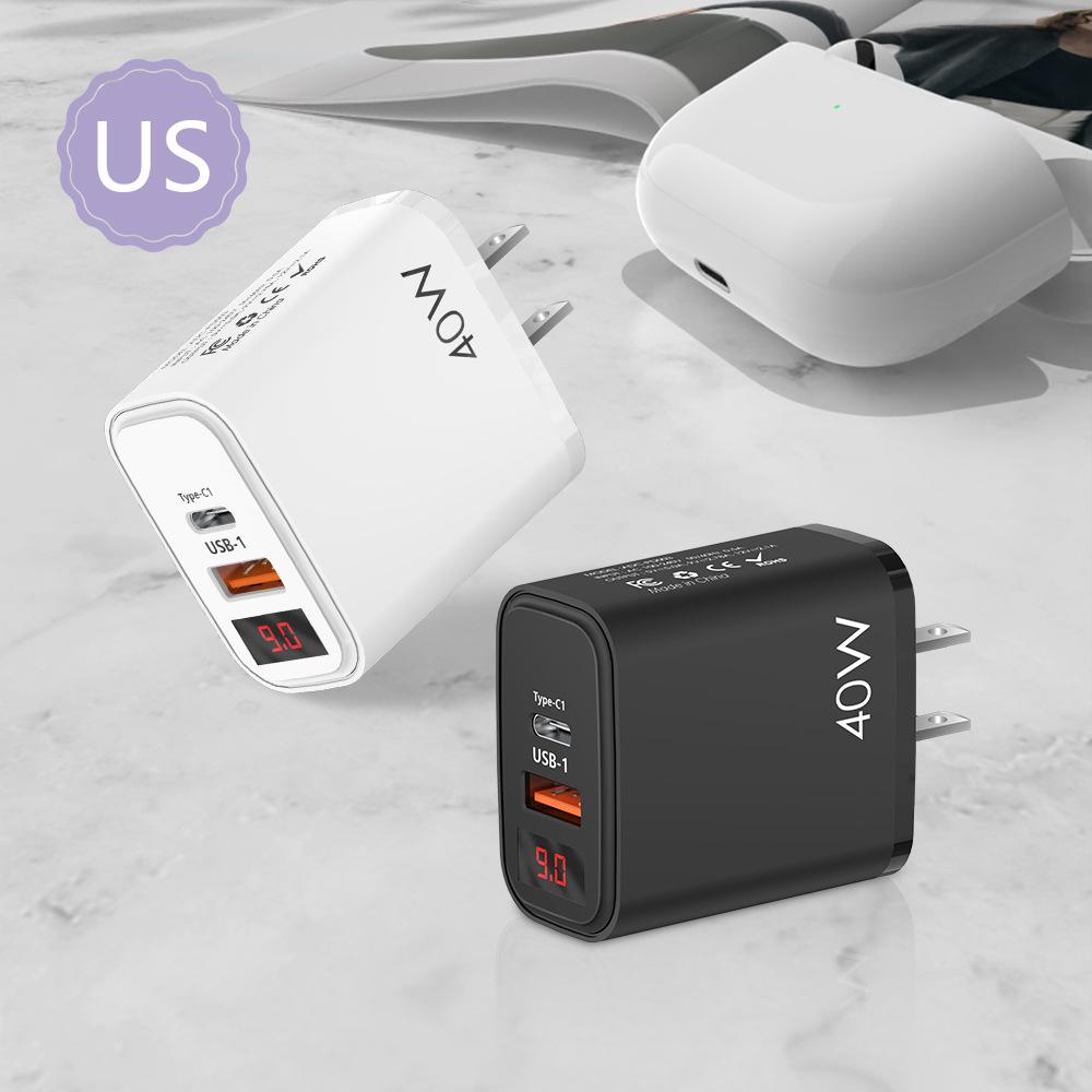 Зарядное устройство 20 Вт с цифровым дисплеем PD+USB | Быстрая зарядка QC 3.0 | Штекер EU/US/UK
