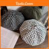 Clashing Color Grid Artistic Vintage Beret Hat Geometric Elements Women Spring