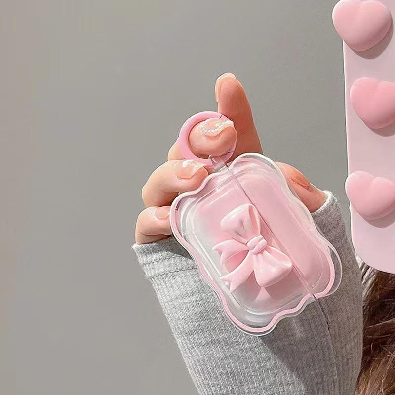Для AirPods Pro3 4 3 2 1 Pro Милый Чехол Волна Девочковый 3D Розовый Бант Мягкий ТПУ Кавайный Поколение Чехол с Набором Брелок Девочки Женщины