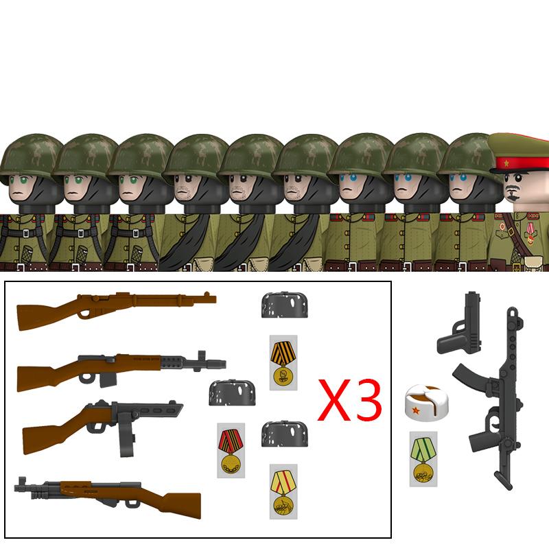 Военные WW2 Россия Фигурки Солдат Строительные Блоки Армия Пехота Советский Союз Воин Офицер Военное Оружие Кирпичи Игрушки Ребенок