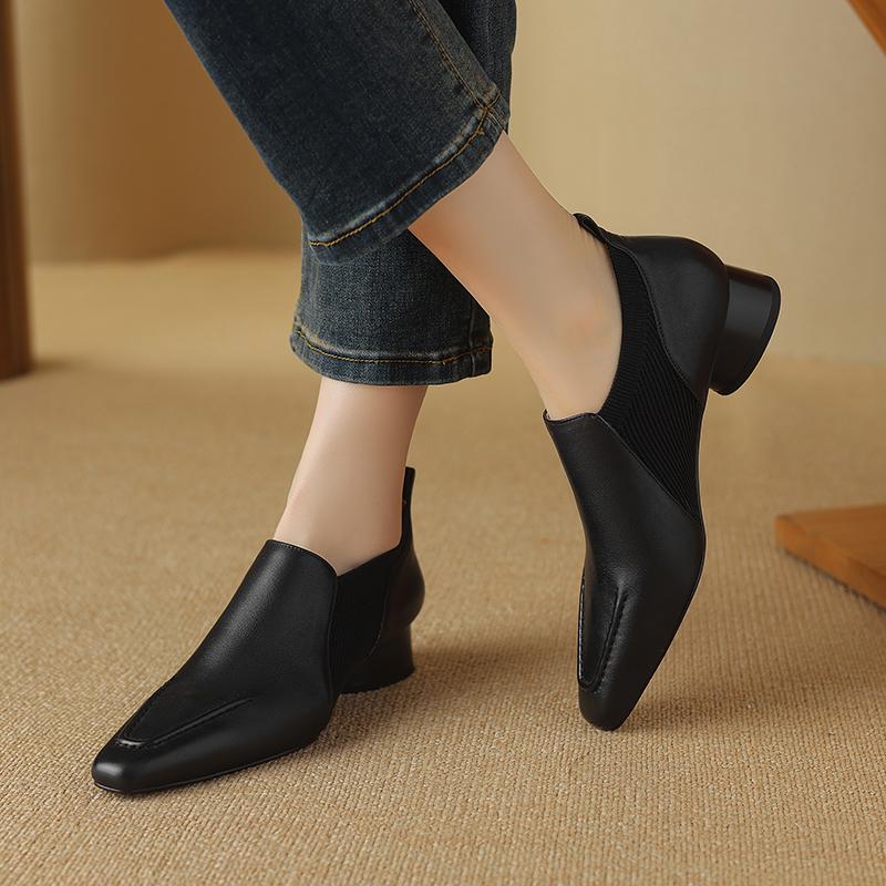 Женские туфли-лодочки на низком каблуке из натуральной кожи, весна-лето 2024, новые рабочие туфли с квадратным носком для взрослых, женские базовые офисные туфли для женщин