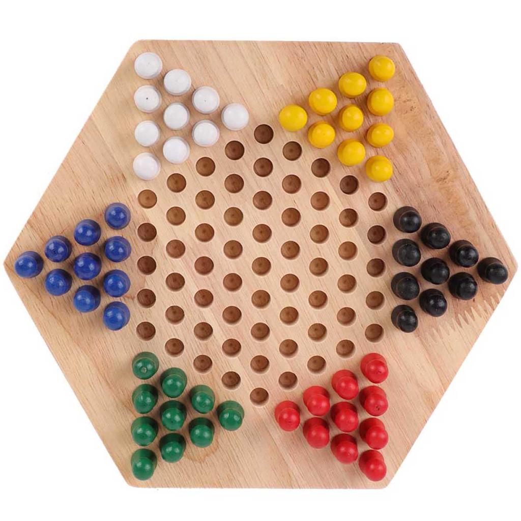 Wooden Educational Board Children Classic Halma Chinese Checkers Set Strategy Family Game Pieces