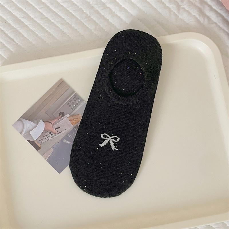 Летние тонкие носки-следки из точечной пряжи с бантом, носки-невидимки с низким верхом и мелким вырезом для женщин, противоскользящие, простые, из чистого хлопка, без пятки