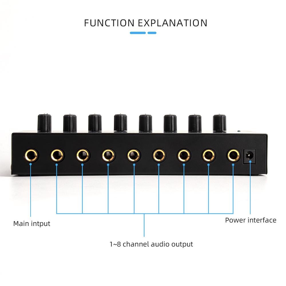 8 Channels Headphone Amplifier Mini Amplifier with Stereo/Mono Switch Professional Ultra-Compact HiFi Stereo Audio Amplifier