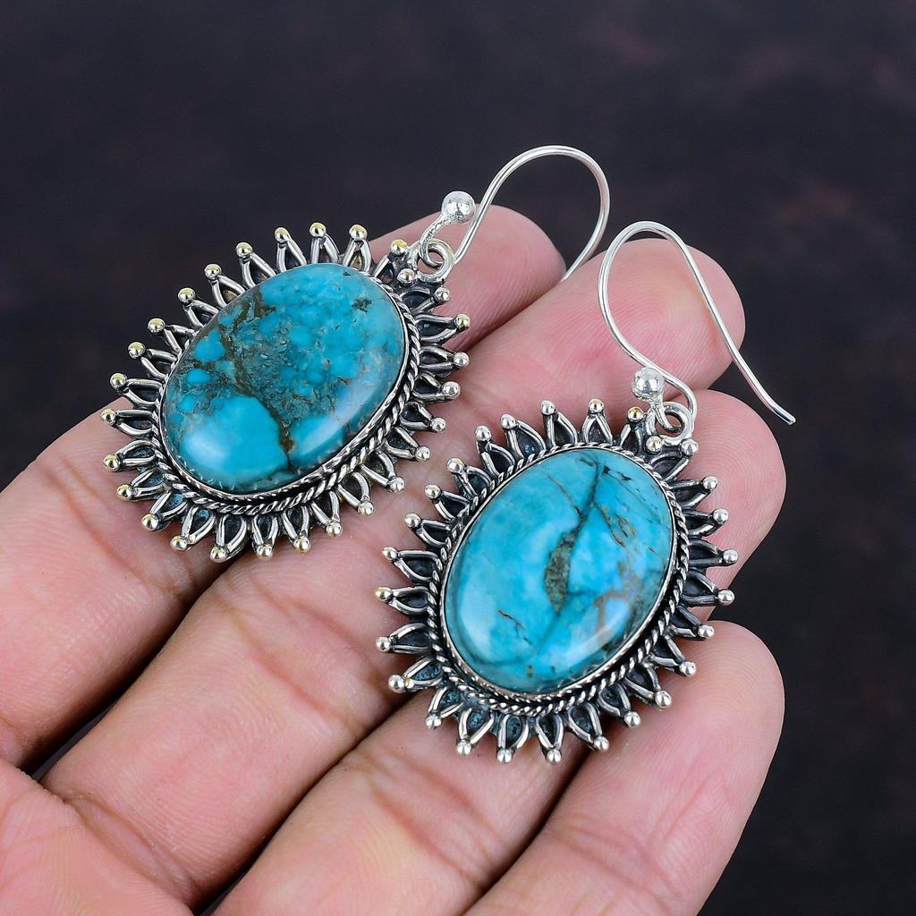 Tibetan Turquoise Earring Gemstone Handmade Earring 925 Sterling Silver Earring Genuine Tibetan Turquoise Jewelry Gifts For Her Drop Earring