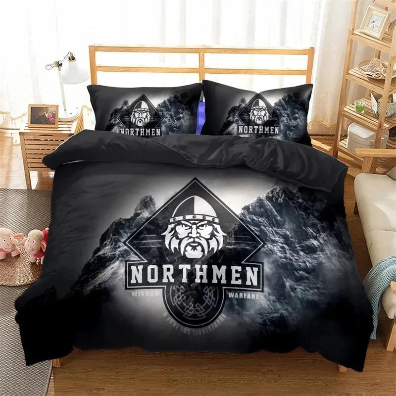 Viking Duvet Cover Set KingQueen Size Slate Blue Mjolnir Pattern Bedding Set Northern Germanic Culture Polyester Quilt Cover