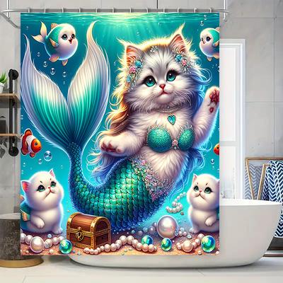 Шторка для душа с декором в виде хвоста русалки, кошки, рыбы. Водонепроницаемая. Аксессуары для ванной комнаты дома. Идея подарка для любителя животных