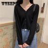 Spring and Autumn Style V-neck Cardigan Jacket Long Sleeve Thin Slim Sweater Short Sleeve Sweater Women Trendy