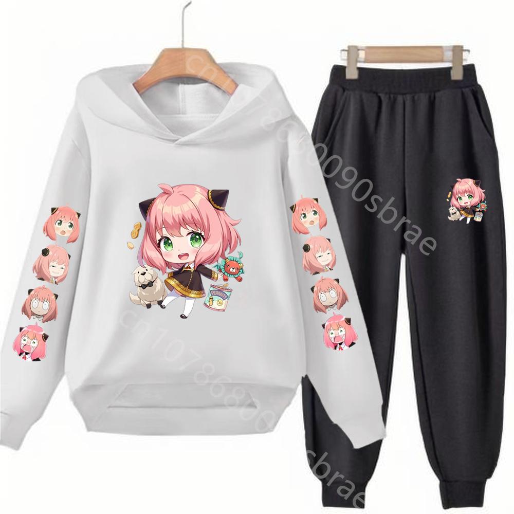Children's Suit Hoodies Top+Bottom Girls pink Boy black Age 3-12 Coat Casual Toddler Sweatshirt Anime Spy X Family Clothing