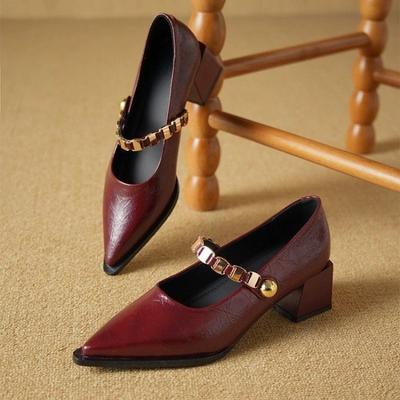 Женские универсальные модные темпераментные французские туфли-лодочки с острым носком на новом блочном каблуке, 2025