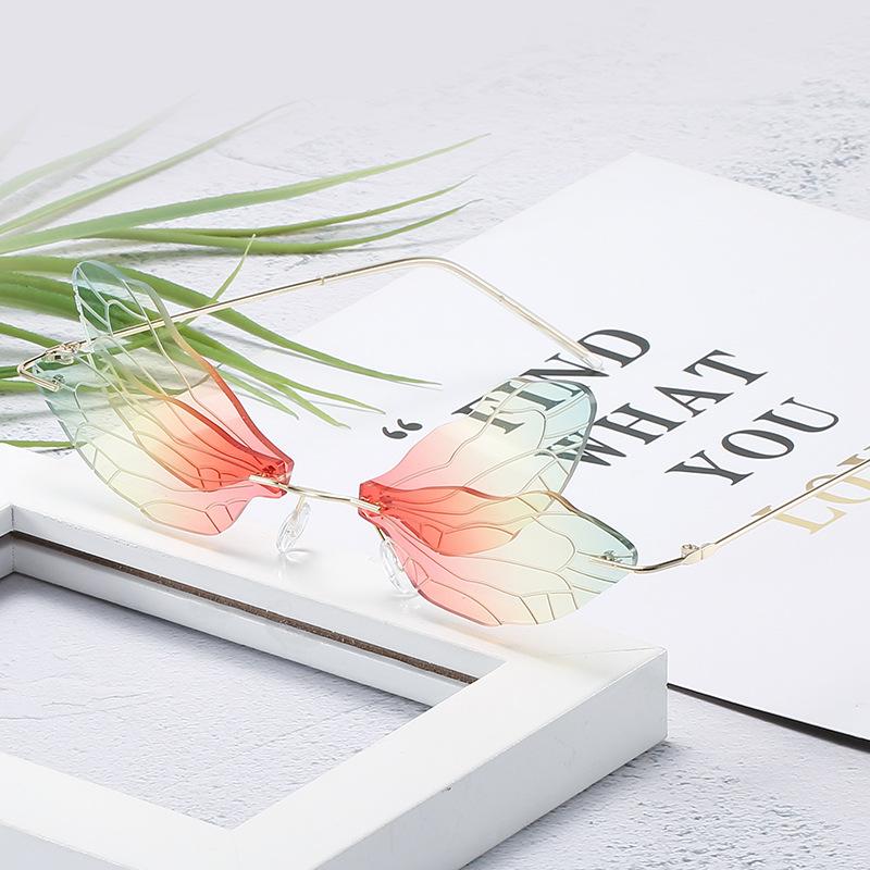 New European and American style sunglasses fashion dragonfly wings rimless sunglasses sunglasses Party sunglasses