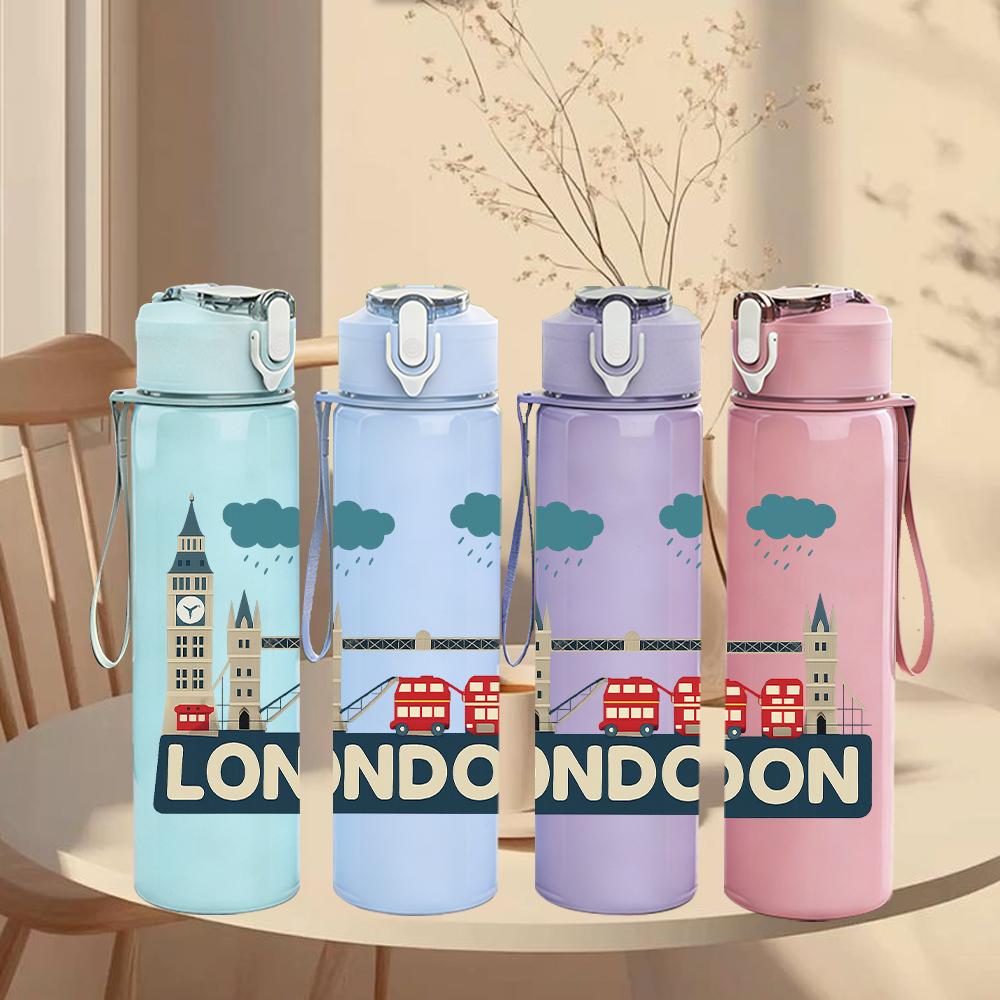 1PC London Tower Bridge Scene 750ml Color Plastic Sports Water Bottle Leakproof Flip Straw Lid For Sports Office Home Use
