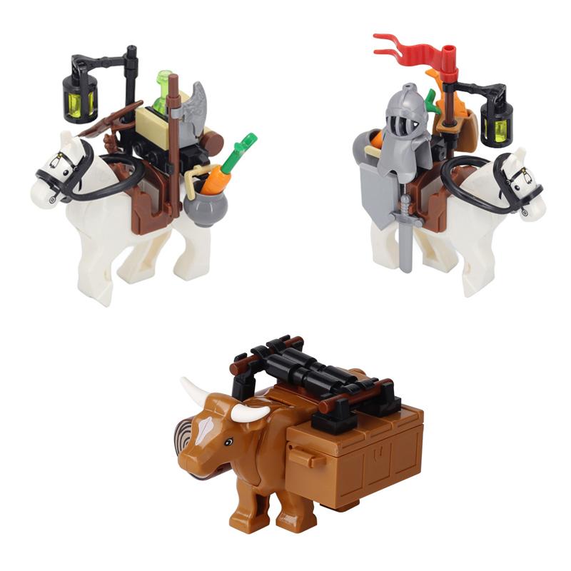 MOC Средневековые военные строительные блоки солдаты фигурки аксессуары костер палатка транспорт повозка боевой конь оружие кирпичи игрушка