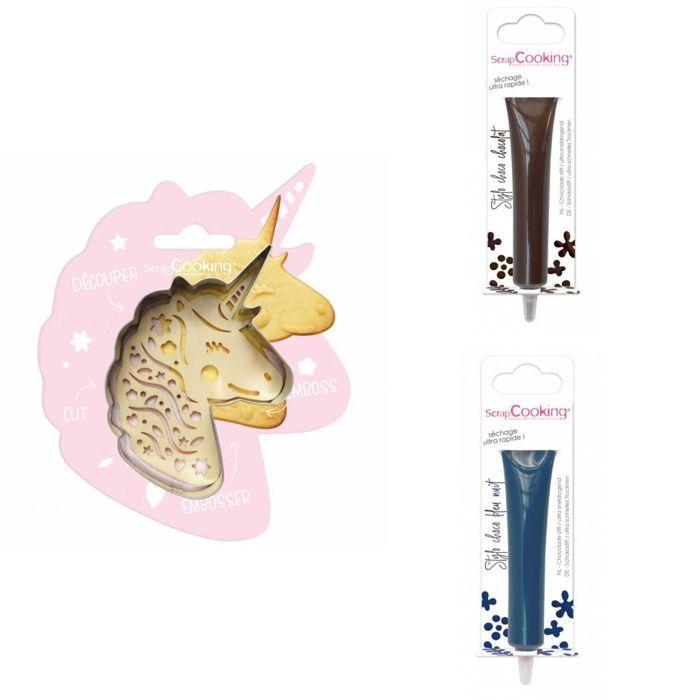 Unicorn Embossed Cookie Kit + 2 Brown and Midnight Blue Chocolate Pens