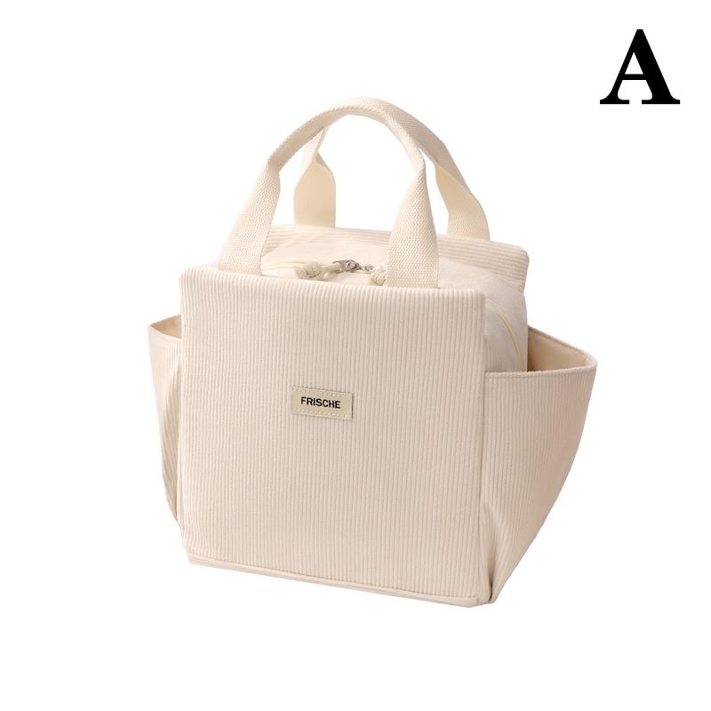 Corduroy Lunch Bag Thermal Insulation Lunch Box Storage Handbag Multifunctional Kids School Lunch Bag Picnic Food Pouch