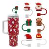 6pcs Christmas Silicone Straw Covers Dustproof Drinking Straw Caps Toppers Cartoon Ornament Straw Lids for Tumblers Cup
