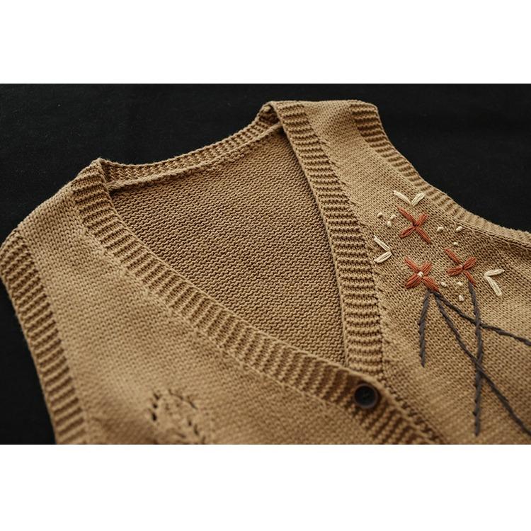 Корейская мода ручной вязки свитер с цветочным карманом весна-лето женский жилет вязаный безрукавный топ винтажный жилет