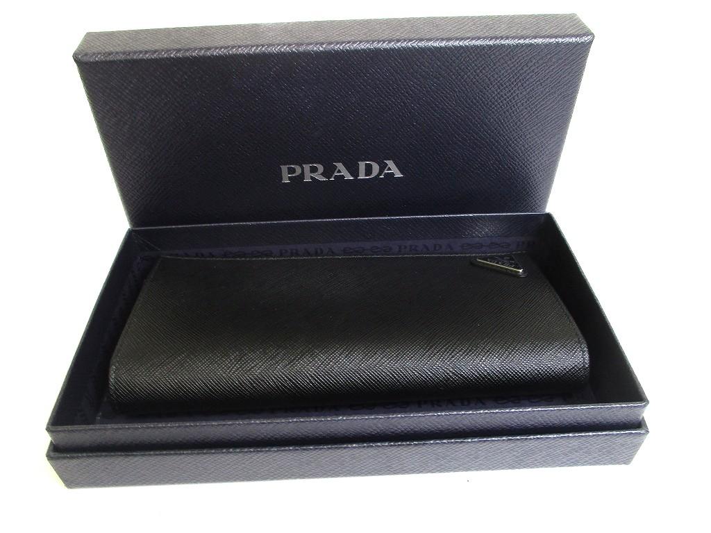 Authentic PRADA Saffiano Triangle Black Leather Bifold Long Flap Wallet #b088 Seller refurbished
