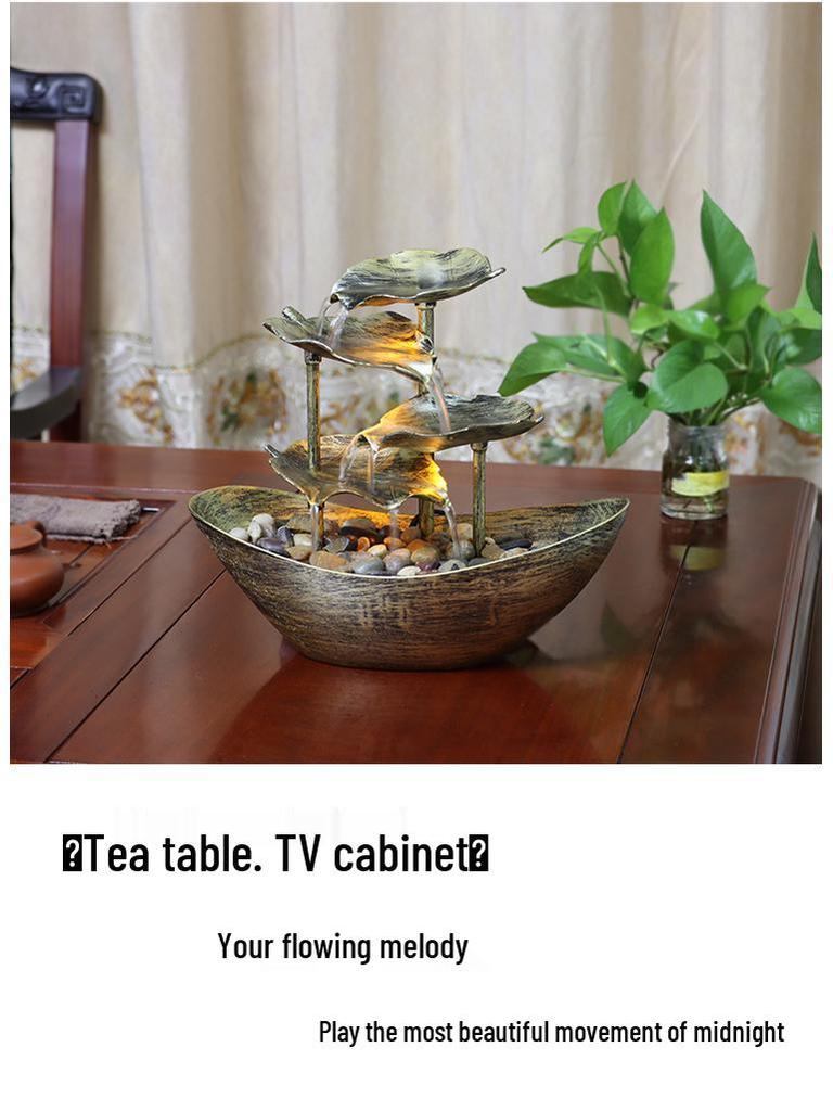 LED Lotus Leaf Water Fountain Ornament with Night Light for Home Décor