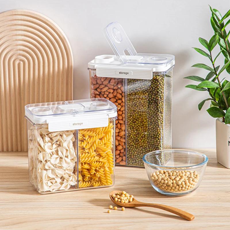 3L Cereal Dispenser Four-Compartment Sealed Container Moisture-Proof Stacked Snack Coffee Grain Storage Box Organizer Kitchen