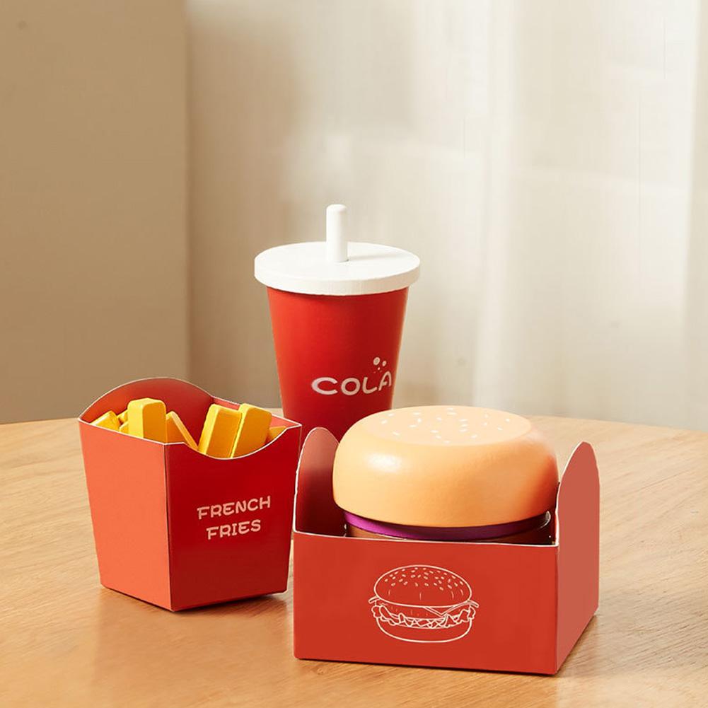 Wooden Play Food Set Pretend Hamburger Set Fast Food Toy Play Kitchen Accessories Early Educational Learning Toys Gifts For Kids