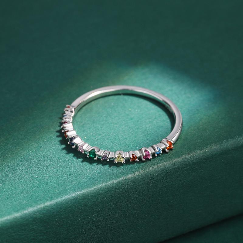 Simple Colorful Zircon S925 Sterling Silver Ring for Women's Shiny Iridescent Color Zircon Ring Couple Ring Sterling Silver Jewelry Gift