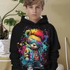 Boy's 3D Printed Bear Pattern Hoodie - Colorful Animal Pattern Long Sleeved Pullover Machine Washable