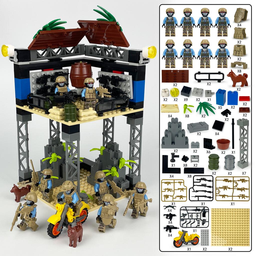 MOC набор военных строительных блоков, разведывательная башня в пустыне, сторожевая башня, человеческий ребенок, солдат, игрушка-мозаика из мелких частиц