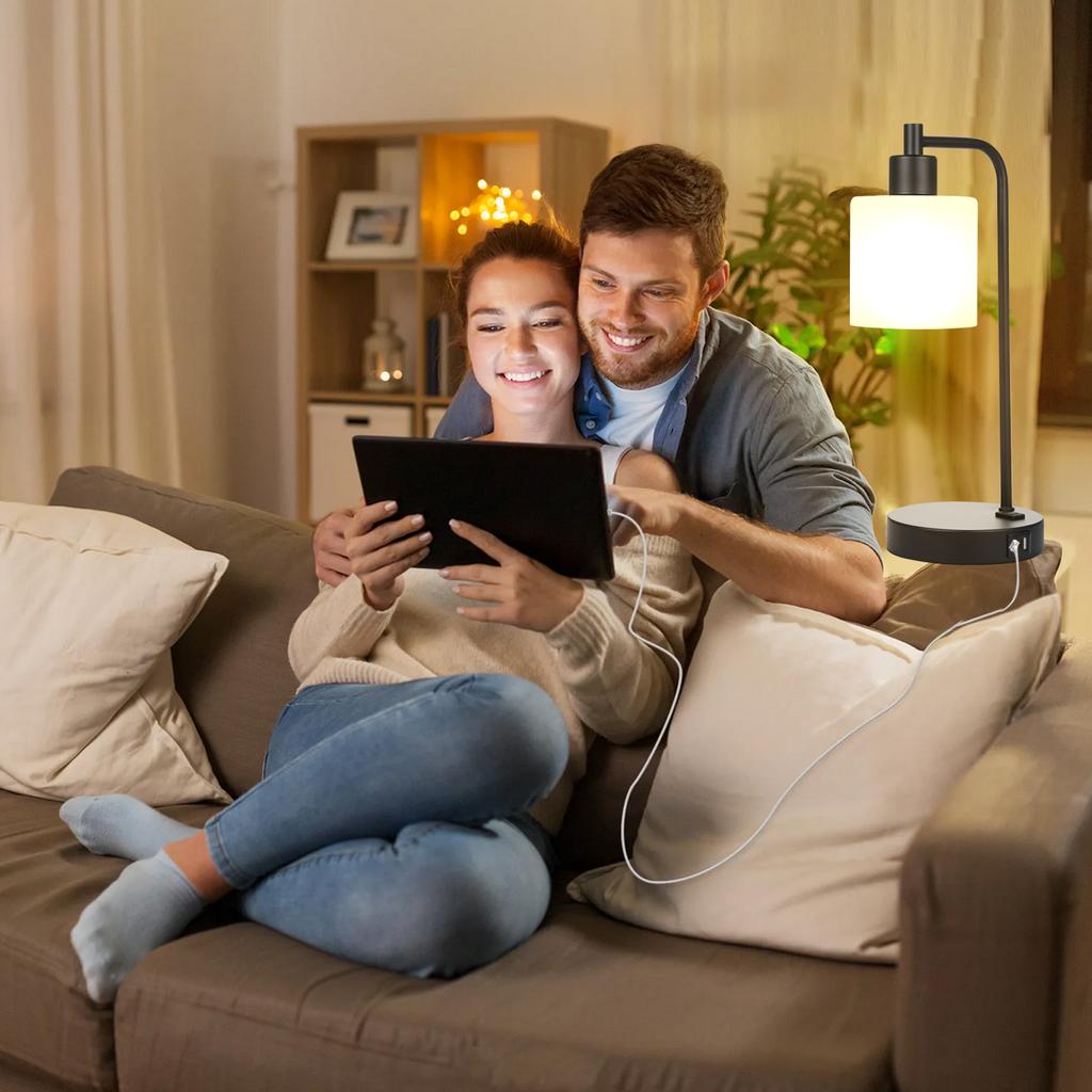 Industrial Table Light Vintage  Desk Lamp Bedside Nightstand Light with 2.1A USB Ports AC Port