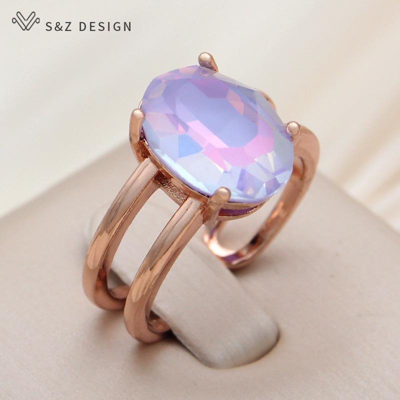 Модные регулируемые кольца в форме яйца с овальными кристаллами для женщин, свадебные элегантные ювелирные изделия цвета розового золота, прекрасный подарок