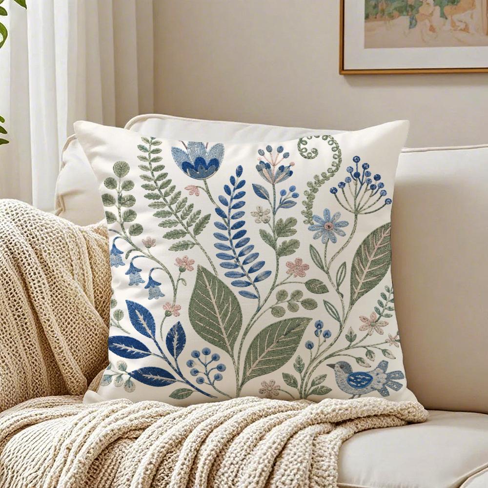 Beautiful Flowers Leaves Pillow Case Organic Short Plush Cushion Covers Breathable Washable WrinkleResistant