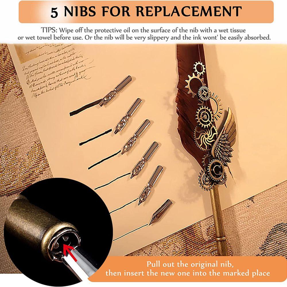 Carving Pen Stand Base Feather Pen Set Glittering Quill Pen Set Writing Dip Pen Feather Dip Pen