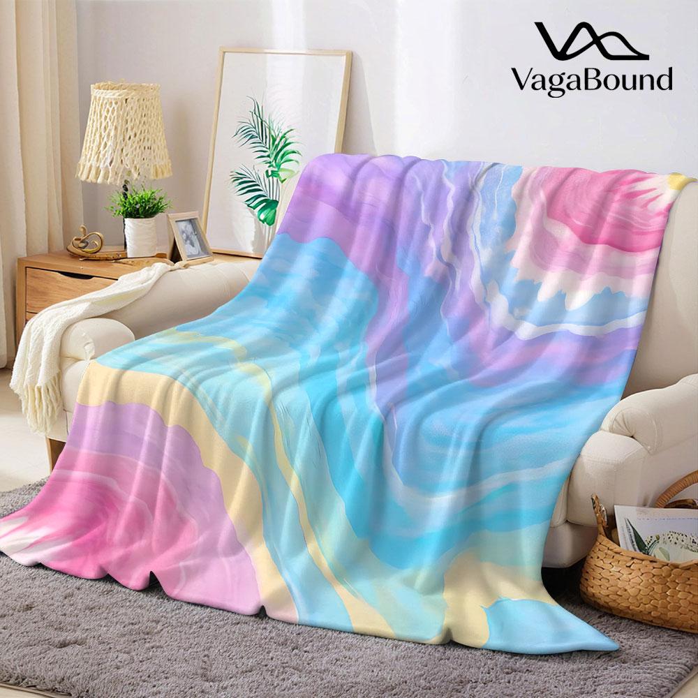 Pastel Rainbow Fluid Flannel Blanket Warm Soft Halloween Christmas Decorative Couch Warm Cozy AllSeason Gift