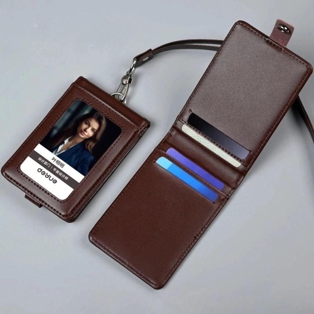Кожаный держатель для бейджа с удостоверением личности, защитный, с ремешком, чехол для рабочей карты сотрудника, пряжка, флип-чехол для фотокарточки, нагрудный чехол для карт