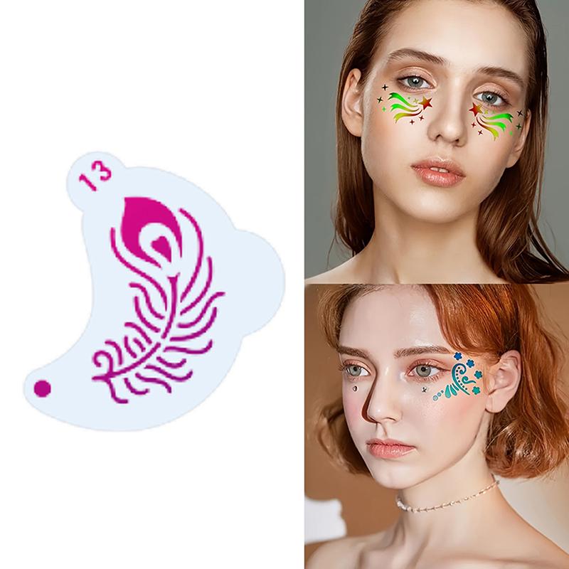 16Pcs Face Painting Tattoo Stencil Diy Hand Drawn Spray Painting Eyebrow Tattoo Template Dance Party Makeup Tools Beauty Sticker