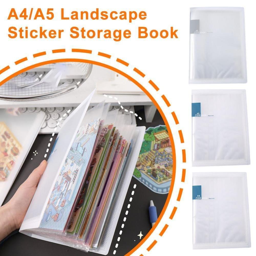 20/40 Pages Landscape Sticker Storage Book Transparent A5 File Folder  Students