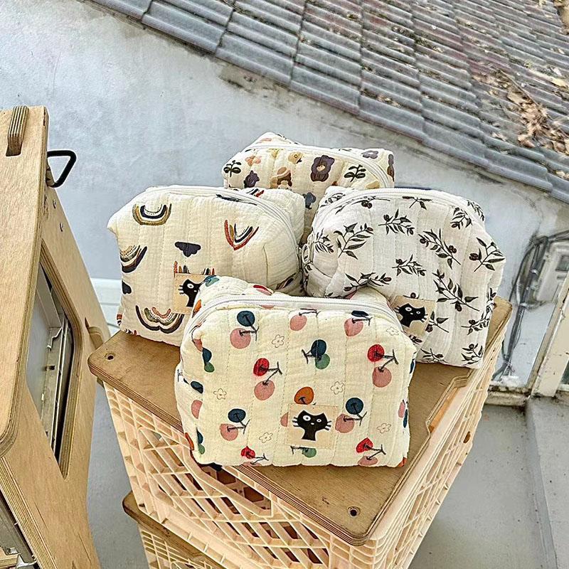 Дорожные женские косметички, симпатичные холщовые косметички с цветком вишни, органайзеры для дамской косметички