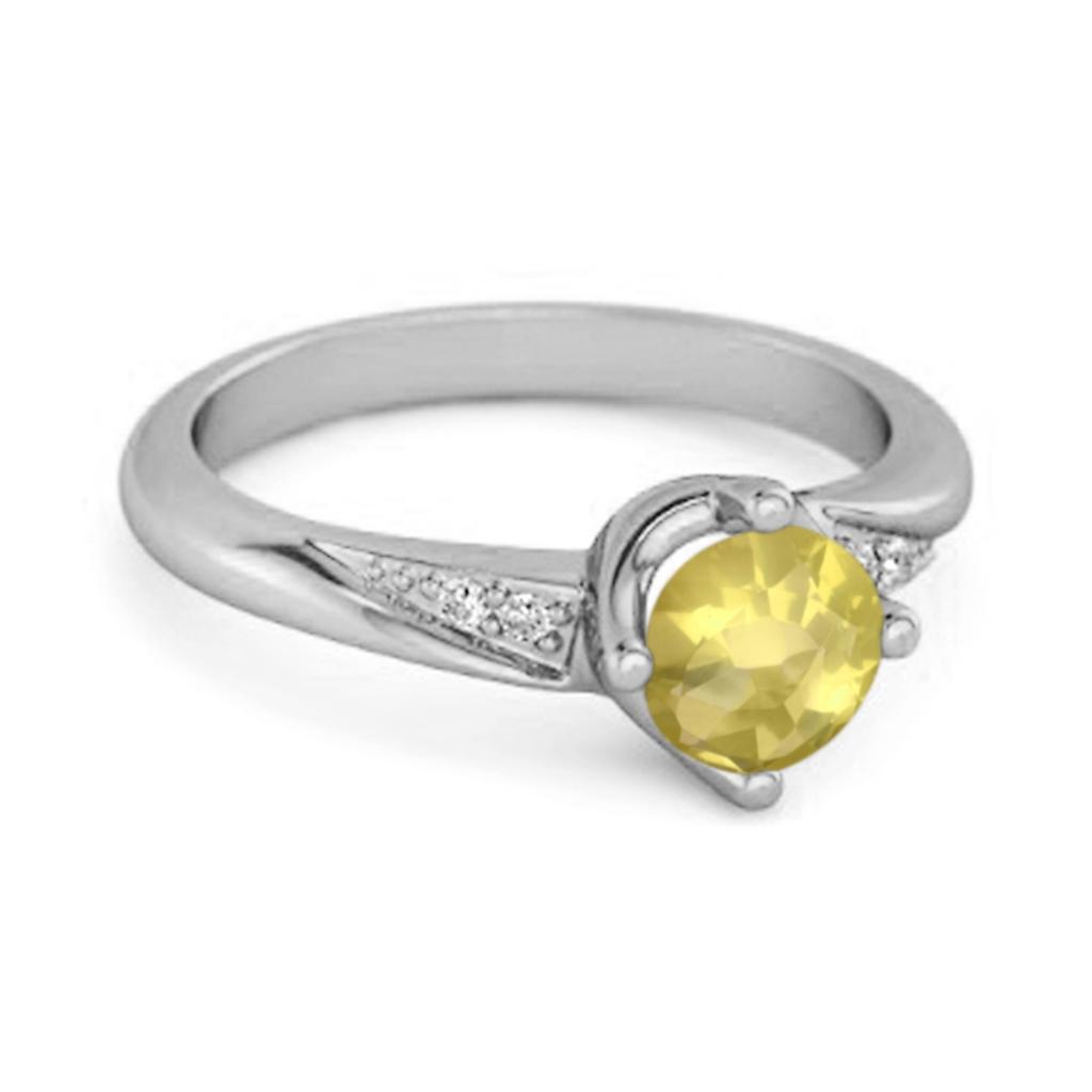 Lemon Qaurtz Classic Solitaire with Accent CZ Ring - 925 Sterling Silver