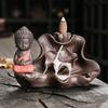 1pc, The Buddha Ceramic Handicrafts Lotus for Home Ornaments Backflow Incense Burner Handmade Purple Clay Holder Without Incense