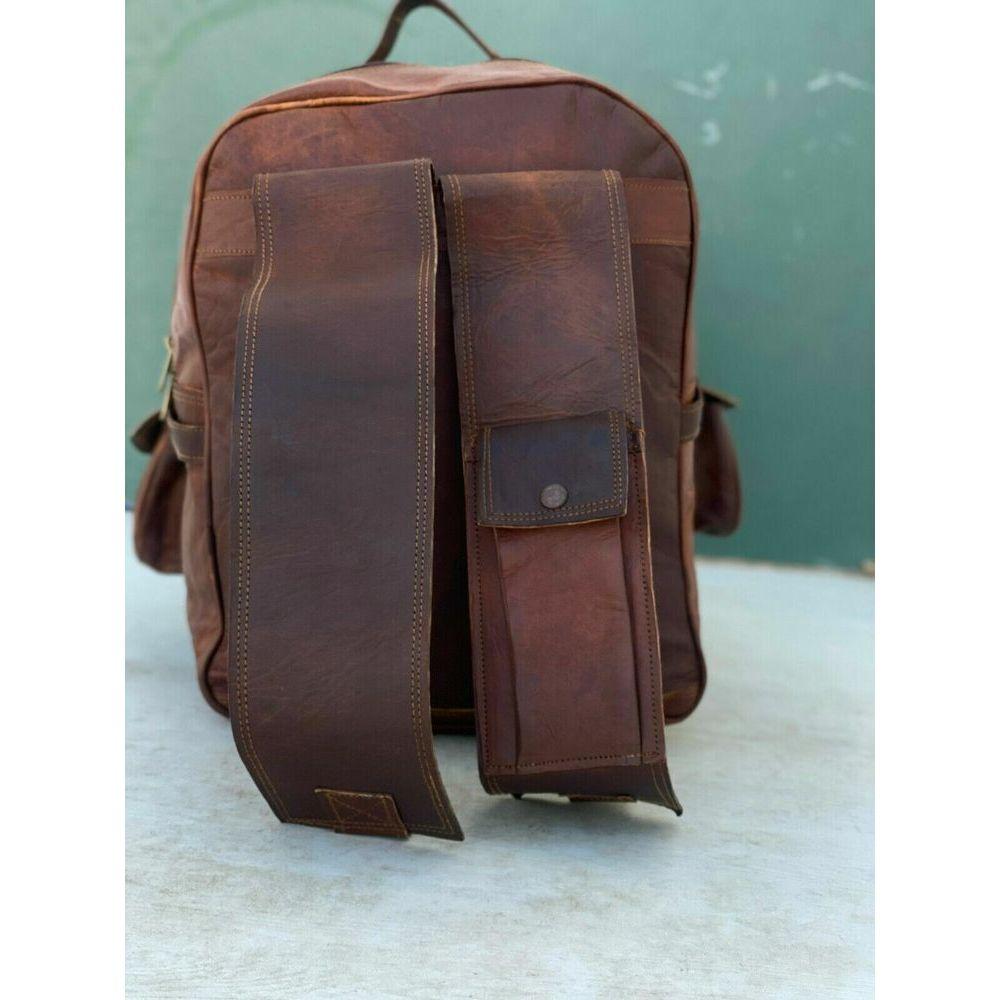 Goat Leather Backpack Rucksack Travel Genuine Brown Unisex Vintage Bag